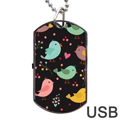 Birds Cute Pattern Background Dog Tag Usb Flash (one Side) by Vaneshart