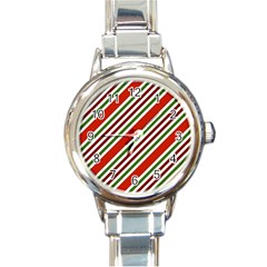 Christmas Color Stripes Round Italian Charm Watch