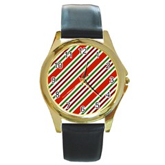 Christmas Color Stripes Round Gold Metal Watch