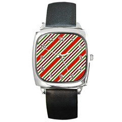 Christmas Color Stripes Square Metal Watch