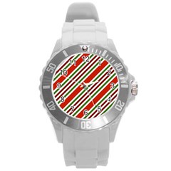 Christmas Color Stripes Round Plastic Sport Watch (L)