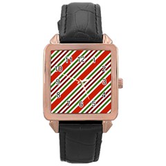 Christmas Color Stripes Rose Gold Leather Watch 