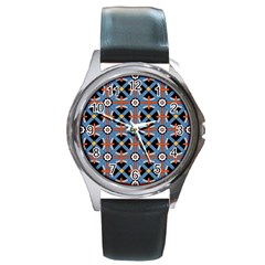 Pattern Weave Background Blue Red Black Round Metal Watch