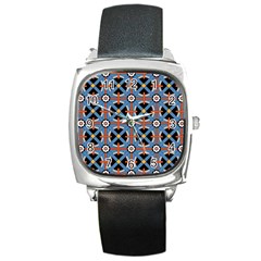 Pattern Weave Background Blue Red Black Square Metal Watch