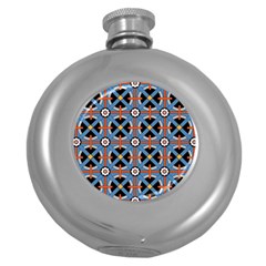 Pattern Weave Background Blue Red Black Round Hip Flask (5 oz)