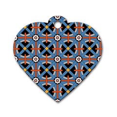 Pattern Weave Background Blue Red Black Dog Tag Heart (Two Sides)