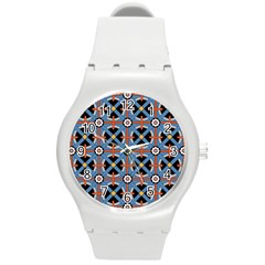 Pattern Weave Background Blue Red Black Round Plastic Sport Watch (M)