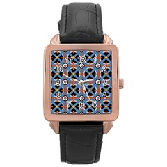 Pattern Weave Background Blue Red Black Rose Gold Leather Watch 