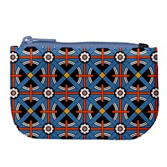 Pattern Weave Background Blue Red Black Large Coin Purse