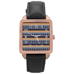 Abstract Seamless,pattern Graphic Lines Vintage Background Grunge Diamond Square Rose Gold Leather Watch  by Vaneshart