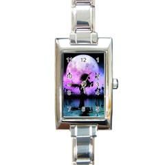 Wonderful Unicorn With Fairy In The Night Rectangle Italian Charm Watch by FantasyWorld7