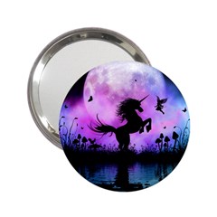 Wonderful Unicorn With Fairy In The Night 2 25  Handbag Mirrors by FantasyWorld7