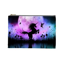 Wonderful Unicorn With Fairy In The Night Cosmetic Bag (large) by FantasyWorld7