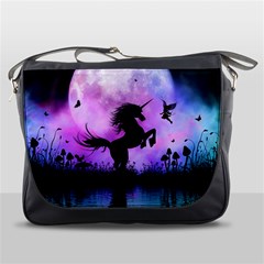 Wonderful Unicorn With Fairy In The Night Messenger Bag by FantasyWorld7