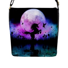 Wonderful Unicorn With Fairy In The Night Flap Closure Messenger Bag (l) by FantasyWorld7