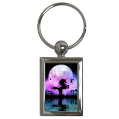 Wonderful Unicorn With Fairy In The Night Key Chain (rectangle) by FantasyWorld7