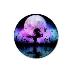 Wonderful Unicorn With Fairy In The Night Rubber Round Coaster (4 Pack)  by FantasyWorld7