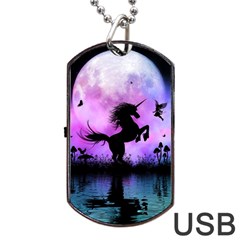 Wonderful Unicorn With Fairy In The Night Dog Tag Usb Flash (two Sides) by FantasyWorld7