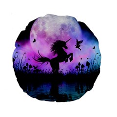 Wonderful Unicorn With Fairy In The Night Standard 15  Premium Round Cushions