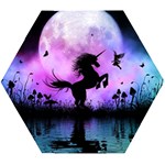 Wonderful Unicorn With Fairy In The Night Wooden Puzzle Hexagon