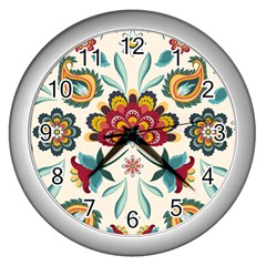 Baatik Print  Wall Clock (silver)