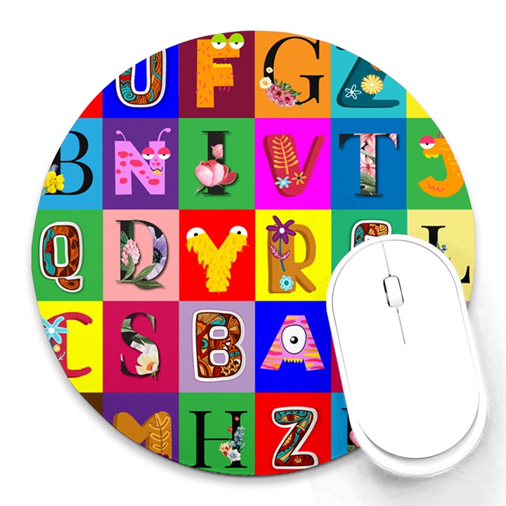 Alphabet Pattern Round Mousepads