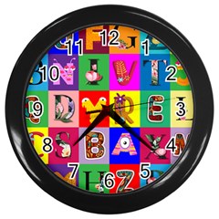 Alphabet Pattern Wall Clock (black) by designsbymallika