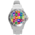 Alphabet Pattern Round Plastic Sport Watch (L) Front