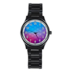 Blue Pink Shade Stainless Steel Round Watch by designsbymallika