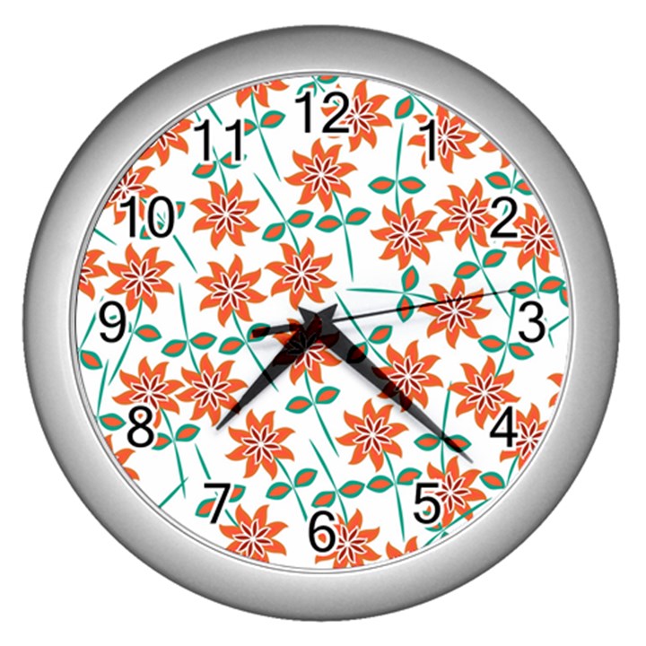 Vector Flower Floral Pattern Seamlesspattern Pink Colorful Kids Wall Clock (Silver)