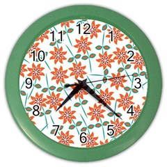 Vector Flower Floral Pattern Seamlesspattern Pink Colorful Kids Color Wall Clock by Vaneshart