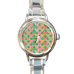 Abstract Seamlesspattern Graphic Lines Vintage Background Grunge Pattern Colorful Round Italian Charm Watch by Vaneshart