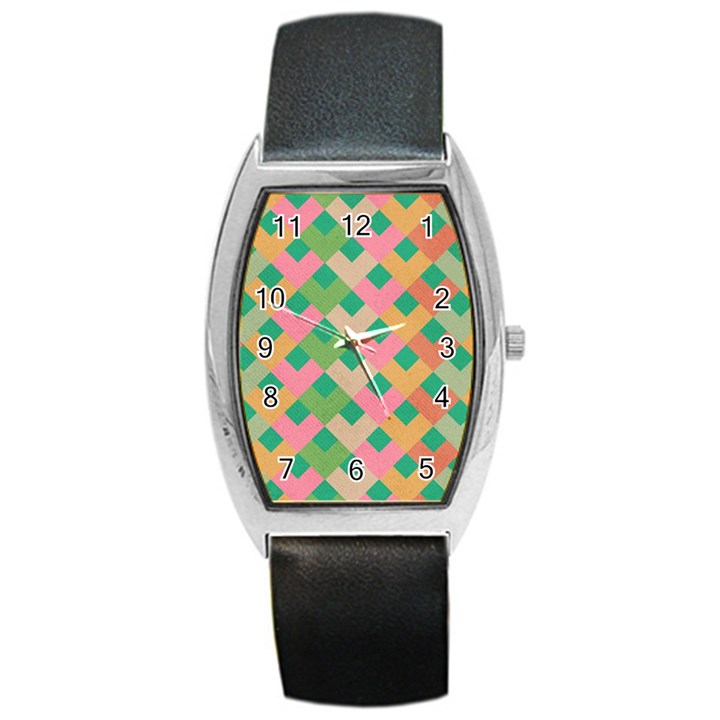 Abstract Seamlesspattern Graphic Lines Vintage Background Grunge Pattern Colorful Barrel Style Metal Watch