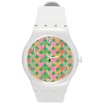 Abstract Seamlesspattern Graphic Lines Vintage Background Grunge Pattern Colorful Round Plastic Sport Watch (M) Front