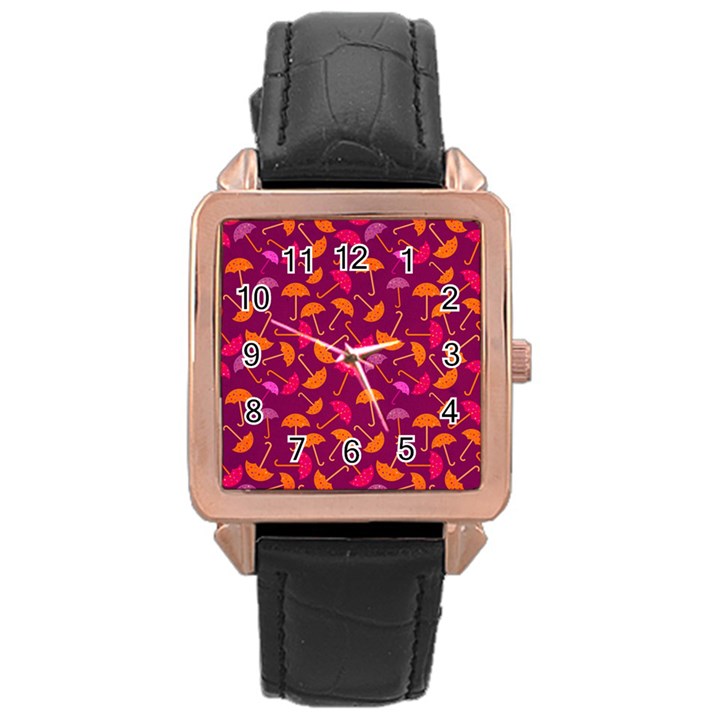 Abstract Seamlesspattern Graphic Lines Vintage Background Grunge Diamond Umbrella Rose Gold Leather Watch 