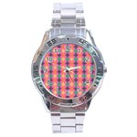 Abstract Seamlesspattern Graphic Lines Vintage Background Grunge Diamond Dotted Stainless Steel Analogue Watch Front