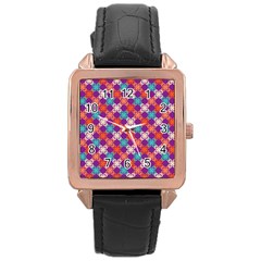 Abstract Seamlesspattern Graphic Lines Vintage Background Grunge Diamond Square Rose Gold Leather Watch  by Vaneshart