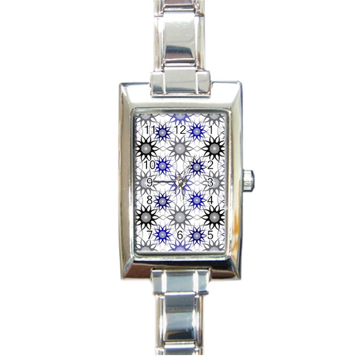 Pearl Pattern Floral Design Art Digital Seamless Blue Black Rectangle Italian Charm Watch