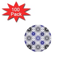 Pearl Pattern Floral Design Art Digital Seamless Blue Black 1  Mini Buttons (100 Pack)  by Vaneshart