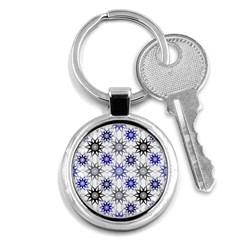 Pearl Pattern Floral Design Art Digital Seamless Blue Black Key Chain (round) by Vaneshart