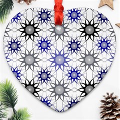 Pearl Pattern Floral Design Art Digital Seamless Blue Black Heart Ornament (two Sides) by Vaneshart