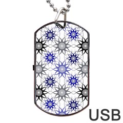 Pearl Pattern Floral Design Art Digital Seamless Blue Black Dog Tag Usb Flash (two Sides) by Vaneshart