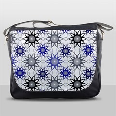 Pearl Pattern Floral Design Art Digital Seamless Blue Black Messenger Bag by Vaneshart