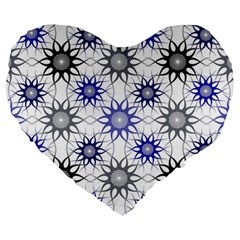 Pearl Pattern Floral Design Art Digital Seamless Blue Black Large 19  Premium Heart Shape Cushions by Vaneshart