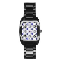 Pearl Pattern Floral Design Art Digital Seamless Blue Black Stainless Steel Barrel Watch by Vaneshart