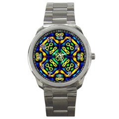 Pattern Geometric Glow Colors Lines Seamless Sport Metal Watch by Vaneshart