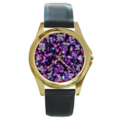 Christmas Paper Star Texture Round Gold Metal Watch by Vaneshart