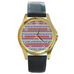 Christmas Color Stripes Pattern Round Gold Metal Watch Front