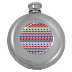 Christmas Color Stripes Pattern Round Hip Flask (5 Oz) by Vaneshart