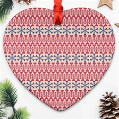 Christmas Pattern Background Green Decorative Star Snow Heart Ornament (two Sides) by Vaneshart